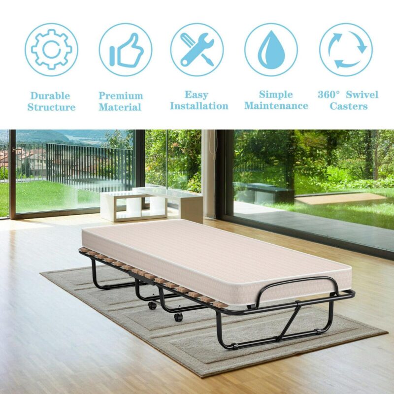 Gymax Folding Bed Rollaway Extra Guest W/ Memory Foam Mattress Made in Italy - Image 5