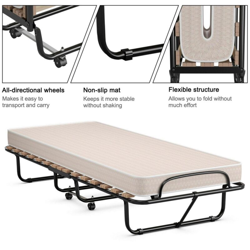 Gymax Folding Bed Rollaway Extra Guest W/ Memory Foam Mattress Made in Italy - Image 8
