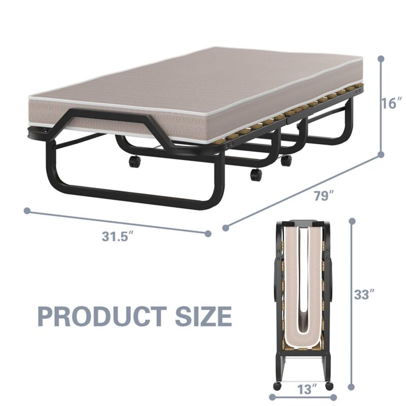 Gymax Folding Bed w/ Memory Foam Mattress Rollaway Metal Guest Bed Sleeper Made in Italy - Image 2