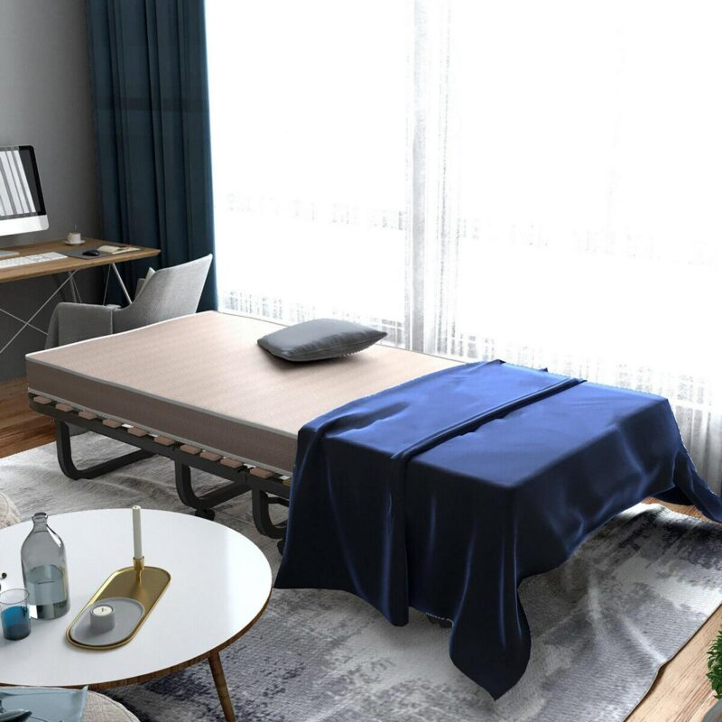 Gymax Folding Bed w/ Memory Foam Mattress Rollaway Metal Guest Bed Sleeper Made in Italy - Image 3