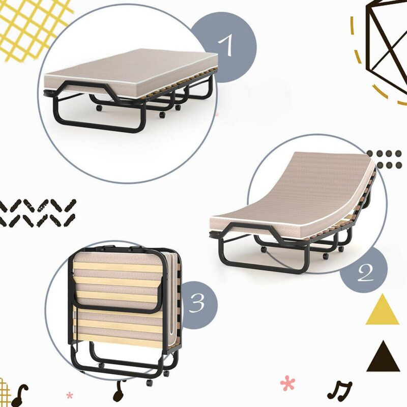 Gymax Folding Bed w/ Memory Foam Mattress Rollaway Metal Guest Bed Sleeper Made in Italy - Image 9