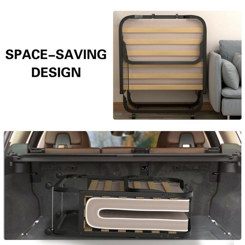 Gymax Folding Bed w/ Memory Foam Mattress Rollaway Metal Guest Bed Sleeper Made in Italy - Image 6