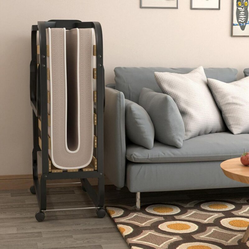 Gymax Folding Bed w/ Memory Foam Mattress Rollaway Metal Guest Bed Sleeper Made in Italy - Image 5