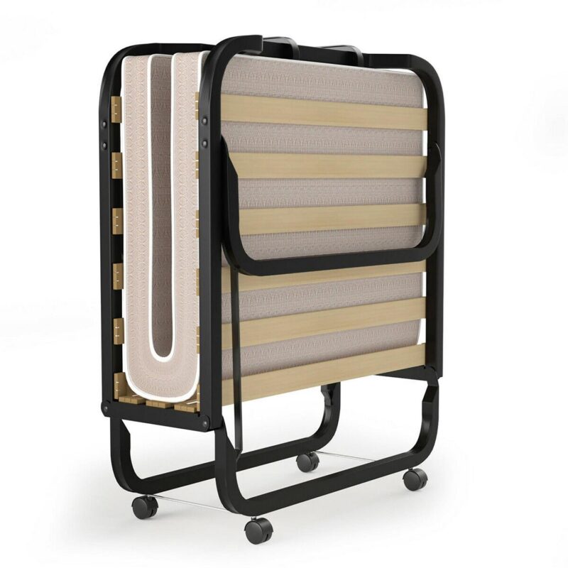 Gymax Folding Bed w/ Memory Foam Mattress Rollaway Metal Guest Bed Sleeper Made in Italy