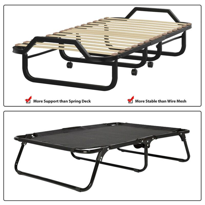 Gymax Folding Bed w/ Memory Foam Mattress Rollaway Metal Guest Bed Sleeper Made in Italy - Image 7