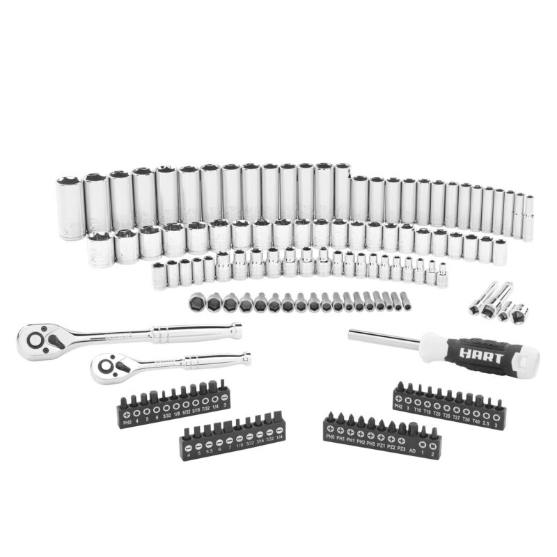 HART 140-Piece 1/4 and 3/8-inch Drive Mechanics Tool Set, Chrome Finish, SAE and Metric - Image 4