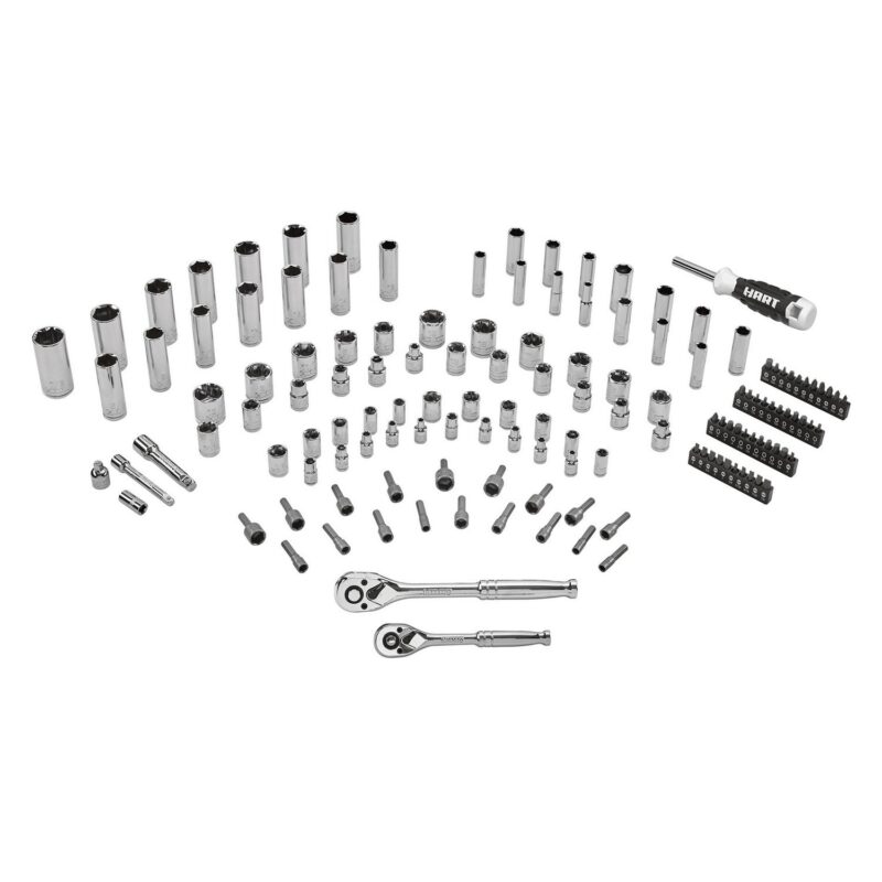 HART 140-Piece 1/4 and 3/8-inch Drive Mechanics Tool Set, Chrome Finish, SAE and Metric - Image 3