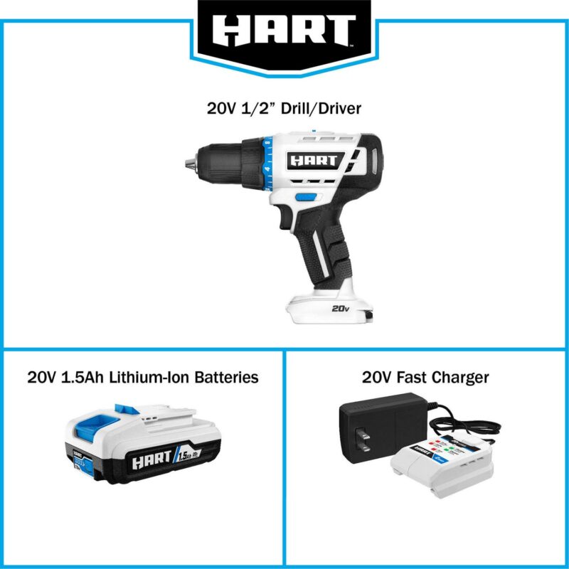HART 20-Volt 1/2-inch Cordless Drill/Driver Kit, (1) 1.5Ah Lithium-Ion Battery, Gen 2 - Image 12