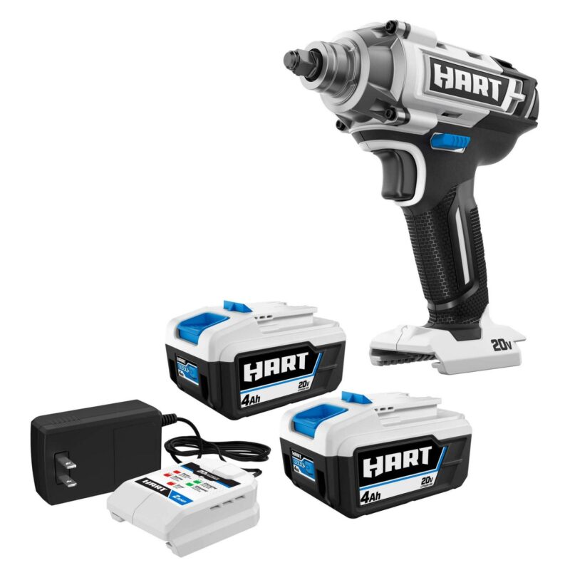 HART 20-Volt 2-Pack 4Ah and Charger Starter Kit and Impact Wrench Bundle