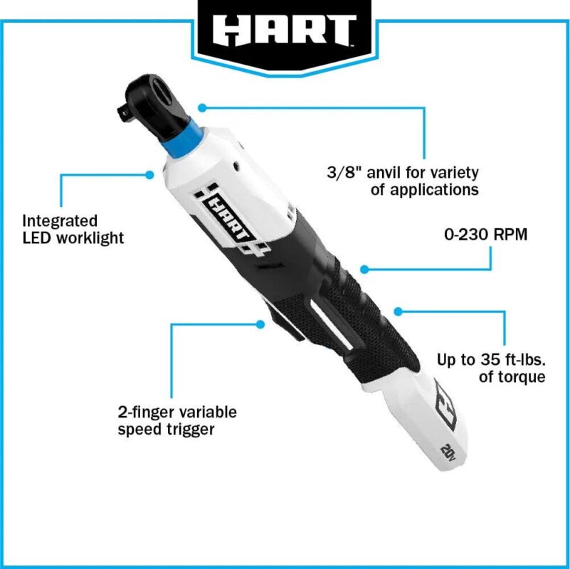 HART 20-Volt 3/8-inch Battery-Powered Ratchet Kit, (1) 1.5Ah Lithium-Ion Battery - Image 4
