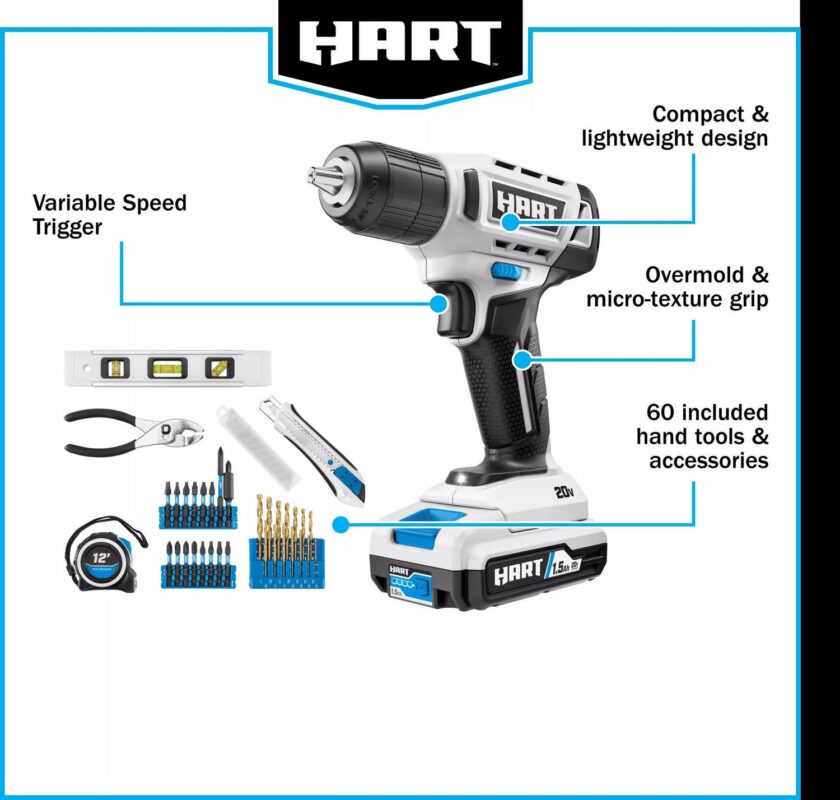HART 20-Volt 3/8-inch Drill/Driver Project Kit, Generation 2, (1) 1.5Ah Lithium-Ion Battery - Image 9