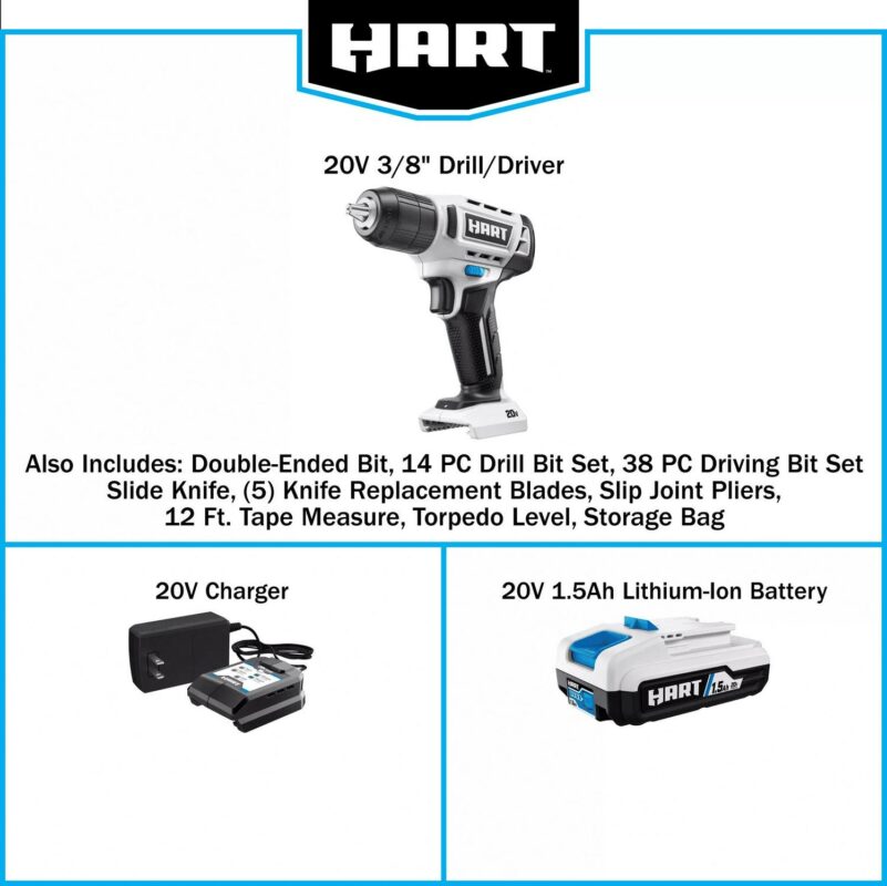 HART 20-Volt 3/8-inch Drill/Driver Project Kit, Generation 2, (1) 1.5Ah Lithium-Ion Battery - Image 10