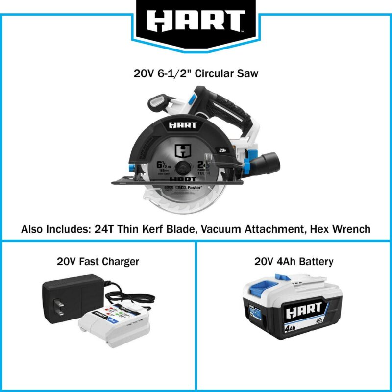 HART 20-Volt 6 1/2-inch Cordless Circular Saw Kit (1) 20-Volt 4.0Ah Lithium-Ion Battery - Image 7