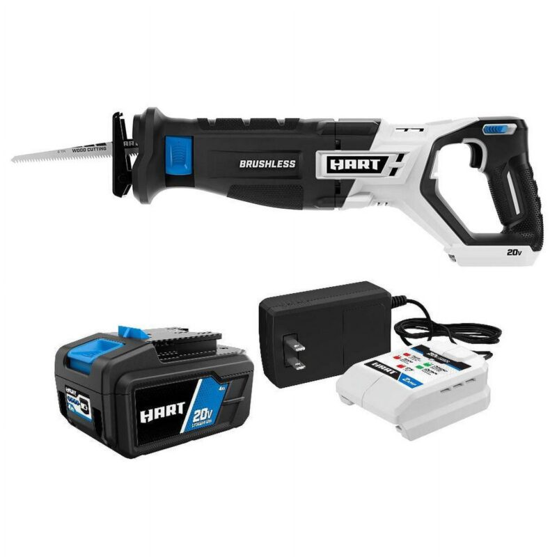 HART 20-Volt Brushless Reciprocating Saw with 4Ah Battery and Charger Starter Kit Bundle
