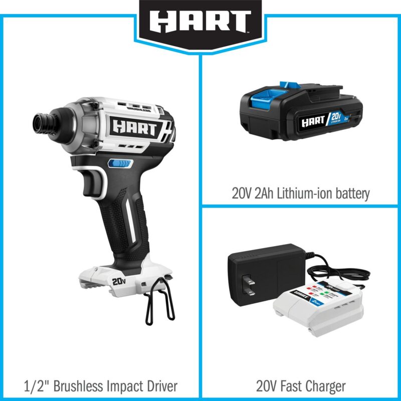HART 20-Volt Brushless Impact Driver Kit (1) 20-Volt 2.0Ah Lithium-ion Battery - Image 4
