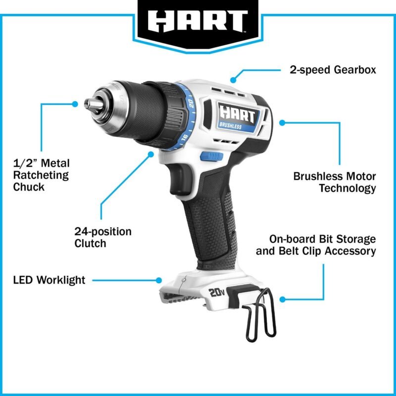 HART 20-Volt Brushless 1/2-inch Drill/Driver Kit, Gen 2 - Image 9