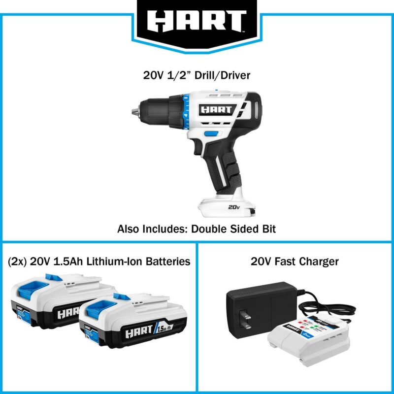 HART 20-Volt Cordless 1/2-inch Drill/Driver Kit, (2) 1.5Ah Lithium-Ion Batteries, Gen 2 - Image 12