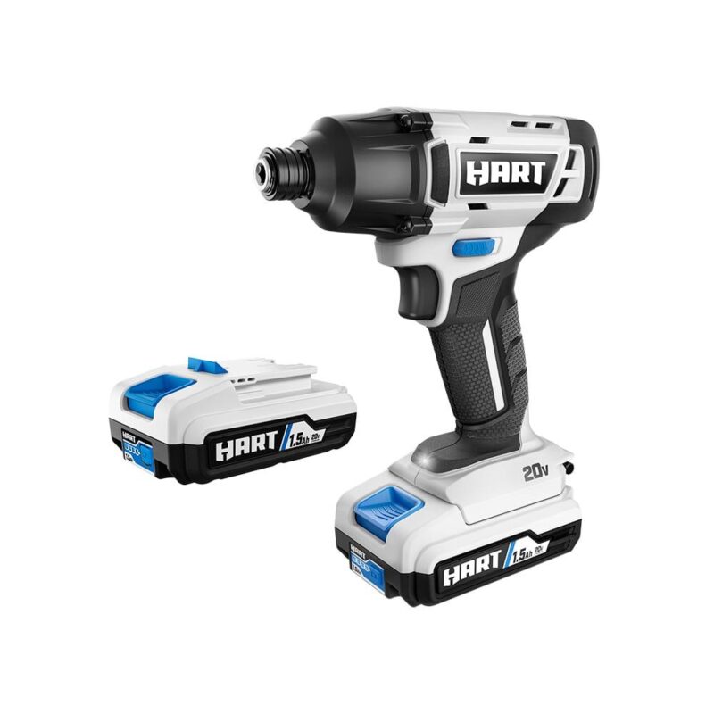 HART 20-Volt Cordless 1/4  Hex Chuck Impact Driver Kit, (2) 1.5Ah Lithium-Ion Batteries, Gen 2