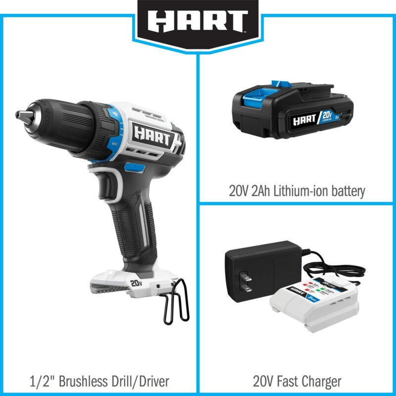 HART 20-Volt Cordless Brushless 1/2-inch Drill/Driver Kit and 10-inch Storage Bag (1) 2Ah Lithium-Ion Battery - Image 2