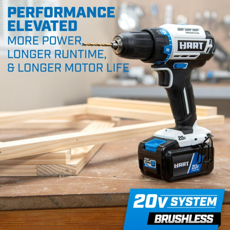 HART 20-Volt Cordless Brushless 1/2-inch Drill/Driver Kit and 10-inch Storage Bag (1) 2Ah Lithium-Ion Battery - Image 3