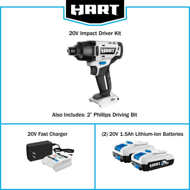 HART 20-Volt Cordless 1/4  Hex Chuck Impact Driver Kit, (2) 1.5Ah Lithium-Ion Batteries, Gen 2 - Image 10