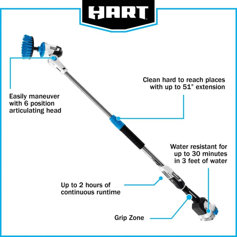 HART 20-Volt Telescoping Scrubber Kit, (1) 1.5Ah Lithium-Ion Battery, Medium Bristle Cleaning Brush - Image 8