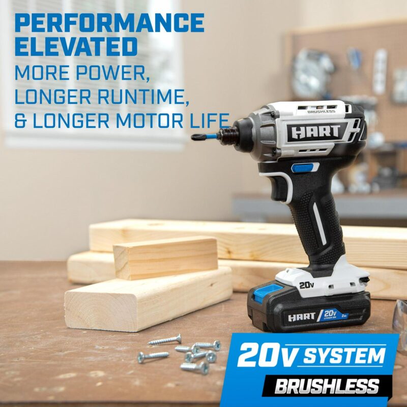 HART 20 Volts 4-Tool Brushless Combo Kit, (1) 2.0Ah and (1) 4.0Ah Lithium-Ion Battery - Image 8