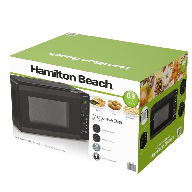 Hamilton Beach 0.9 Cu ft Countertop Microwave Oven, 900 Watts, Black Stainless Steel, New - Image 12