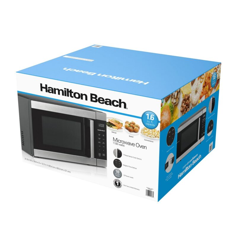 Hamilton Beach 1.6 Cu ft Sensor Cook Countertop Microwave Oven in Stainless Steel, New - Image 10