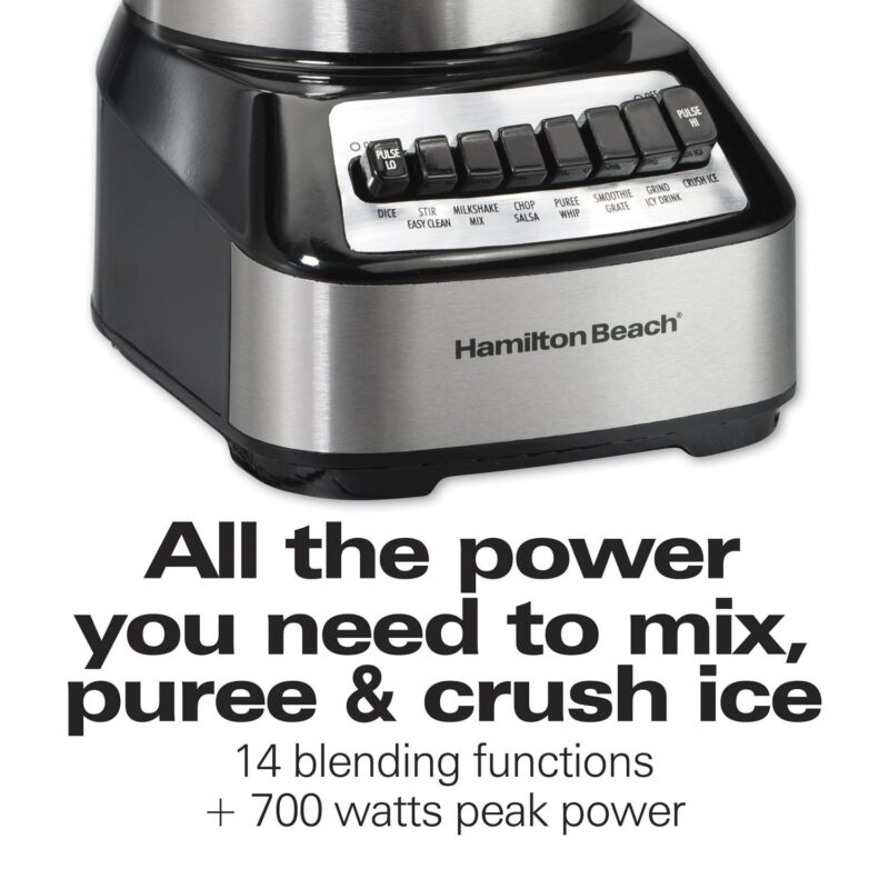 Hamilton Beach Wave Crusher Multi-Function Blender with 40 oz. Glass Jar and 14 Functions for Puree, Ice Crush, Shakes and Smoothies, Stainless Steel, 54221 - Image 2