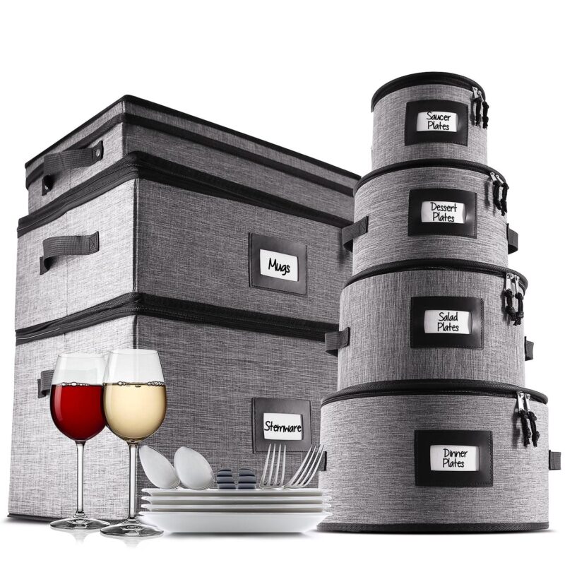 Hearth and Harbor Dinnerware Storage Container Set, Securely Padded (8pc)