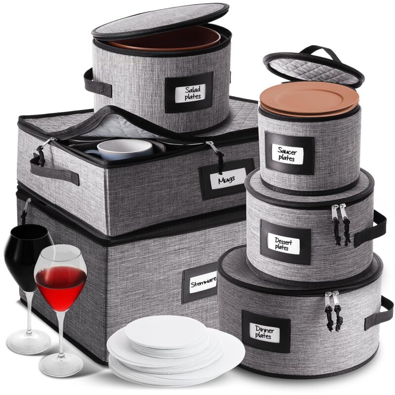 Hearth and Harbor Dinnerware Storage Container Set, Securely Padded (6pc)