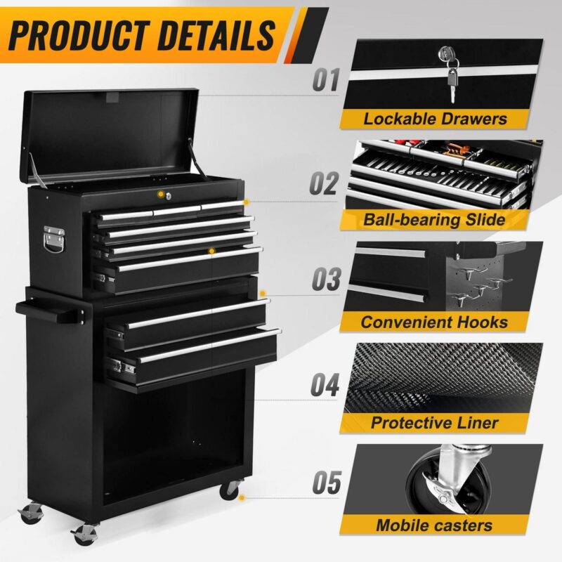 High Capacity Rolling Tool Chest with Wheels and Drawers, 8-Drawer Tool Storage Cabinet - Image 4