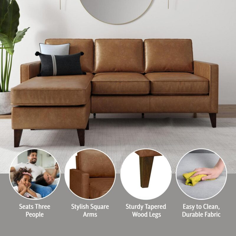 Hillsdale Jianna Faux Leather Reversible Sectional, Saddle Brown - Image 4