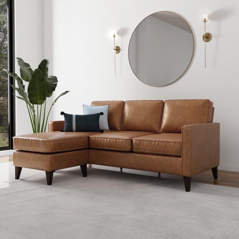 Hillsdale Jianna Faux Leather Reversible Sectional, Saddle Brown