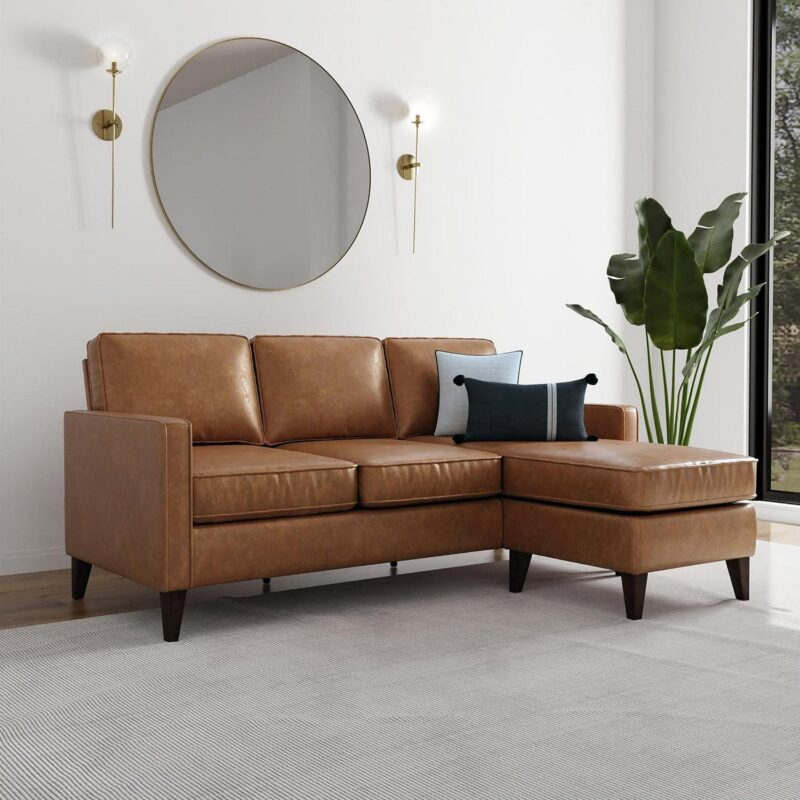Hillsdale Jianna Faux Leather Reversible Sectional, Saddle Brown - Image 17