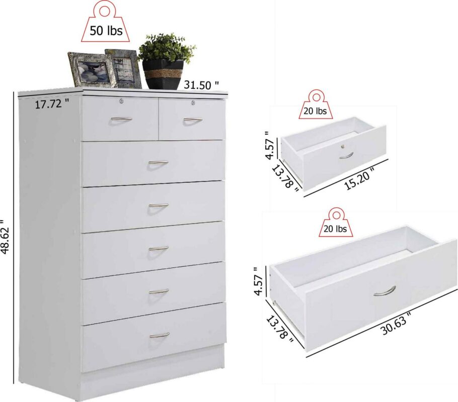 Hodedah 7 Drawer Dresser with Two Locks, White - Image 6