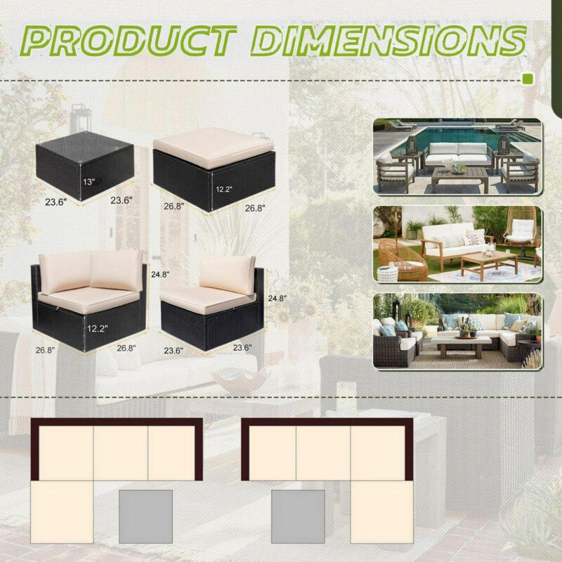 Homall 5 Pieces Outdoor Sectional Sofa with Tea Table and Ottoman, PE Rattan Patio Furniture Sets, Beige Cushion (Ships in 2 packages) - Image 6