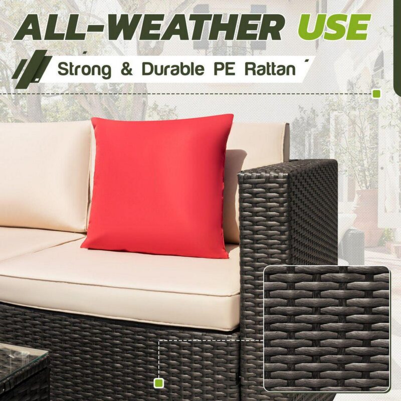 Homall 5 Pieces Outdoor Sectional Sofa with Tea Table and Ottoman, PE Rattan Patio Furniture Sets, Beige Cushion (Ships in 2 packages) - Image 7