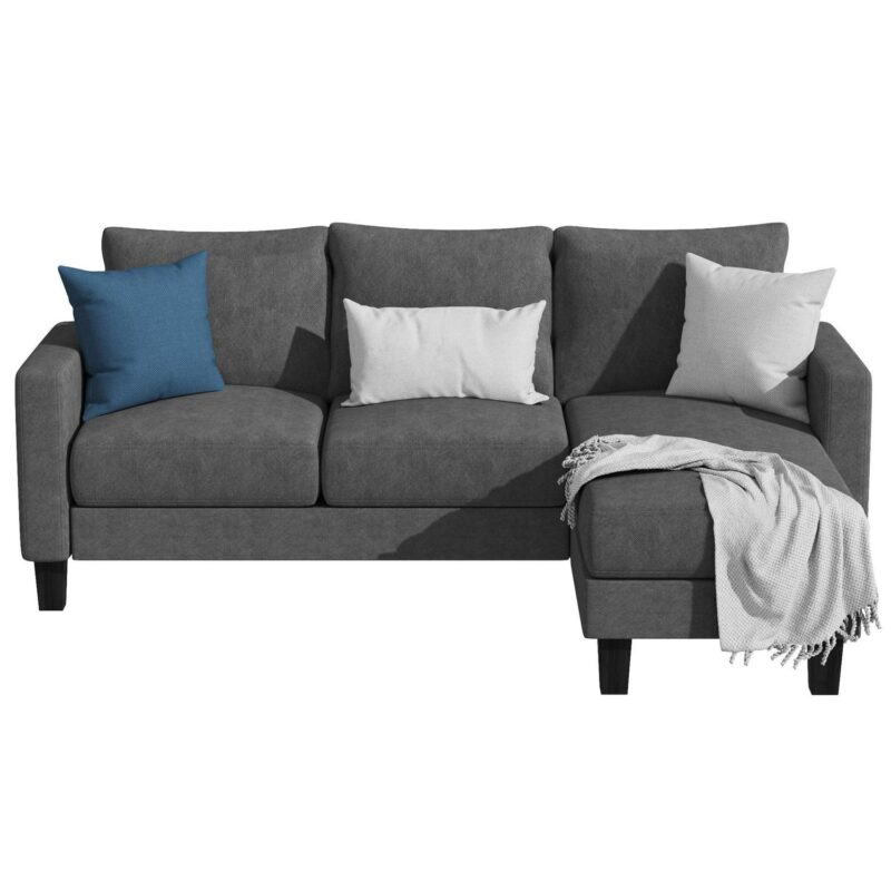 Homall Convertible Sectional Sofa Couch, Modern Linen Fabric L-Shaped Couch 3-Seat Sofa Sectional with Reversible Chaise for Small Living Room, Apartment and Small Space, Dark Gray - Image 4