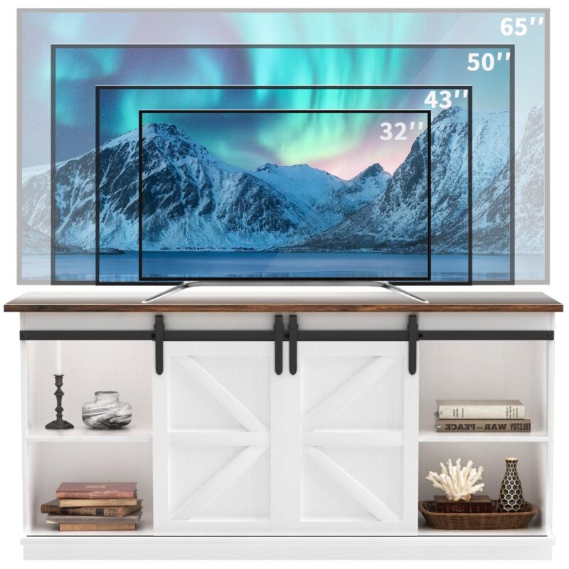 Homall Farmhouse Sliding Barn Door TV Stand for TVs up to 65 , White - Image 4
