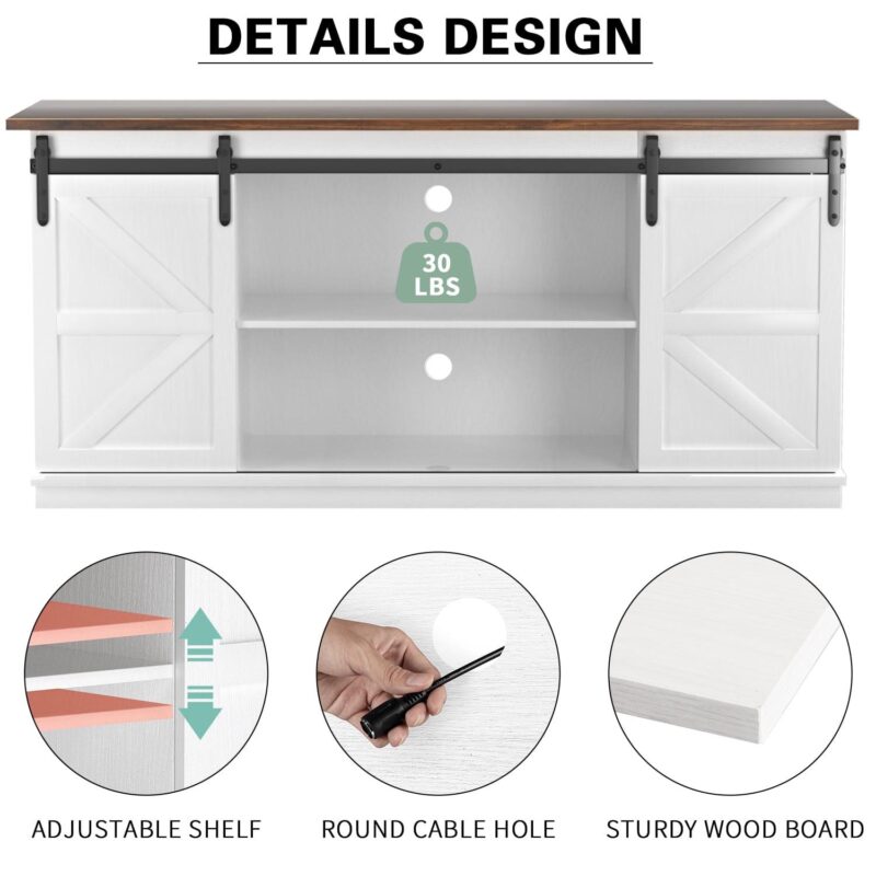 Homall Farmhouse Sliding Barn Door TV Stand for TVs up to 65 , White - Image 5