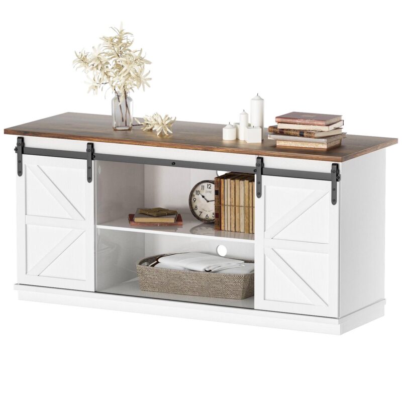 Homall Farmhouse Sliding Barn Door TV Stand for TVs up to 65 , White - Image 6