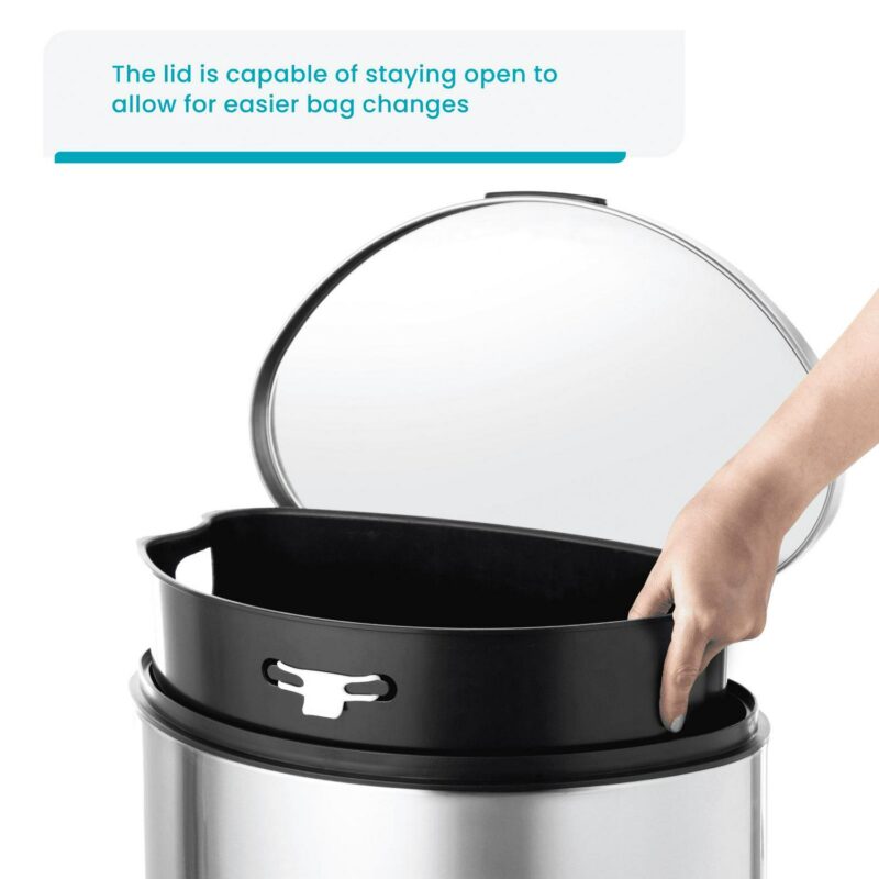 Home Zone Living 12 gal/45 Liter Kitchen Semi-Round Garbage Can, Stainless Steel - Image 3
