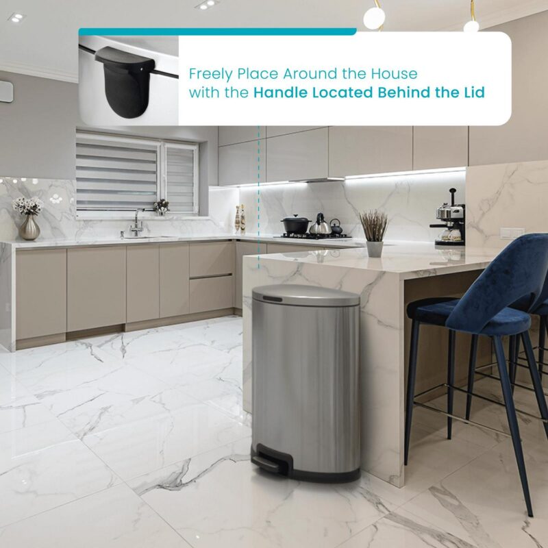 Home Zone Living 12 gal/45 Liter Kitchen Semi-Round Garbage Can, Stainless Steel - Image 6