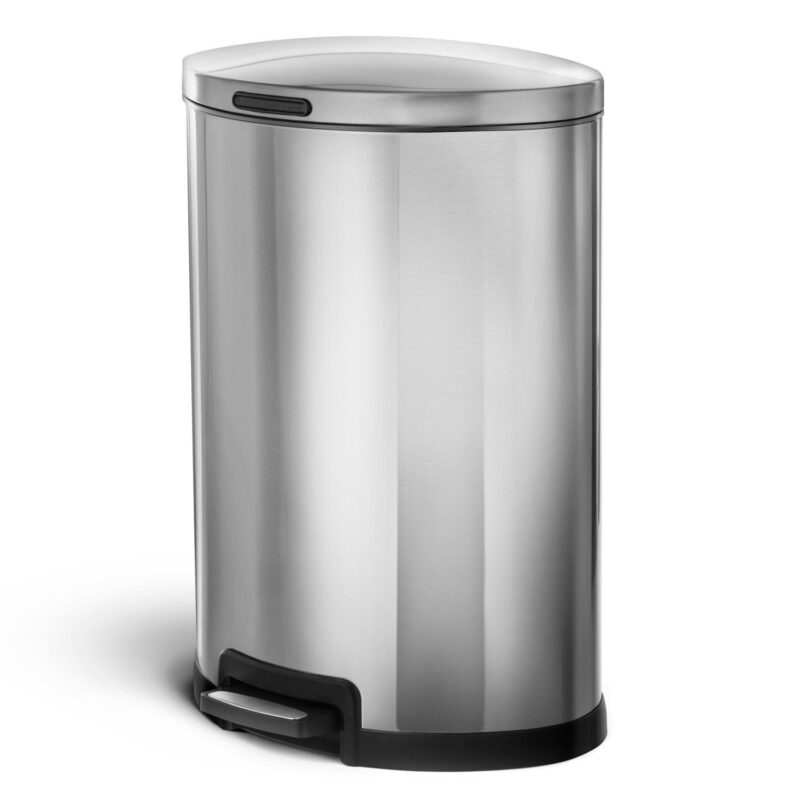 Home Zone Living 12 gal/45 Liter Kitchen Semi-Round Garbage Can, Stainless Steel