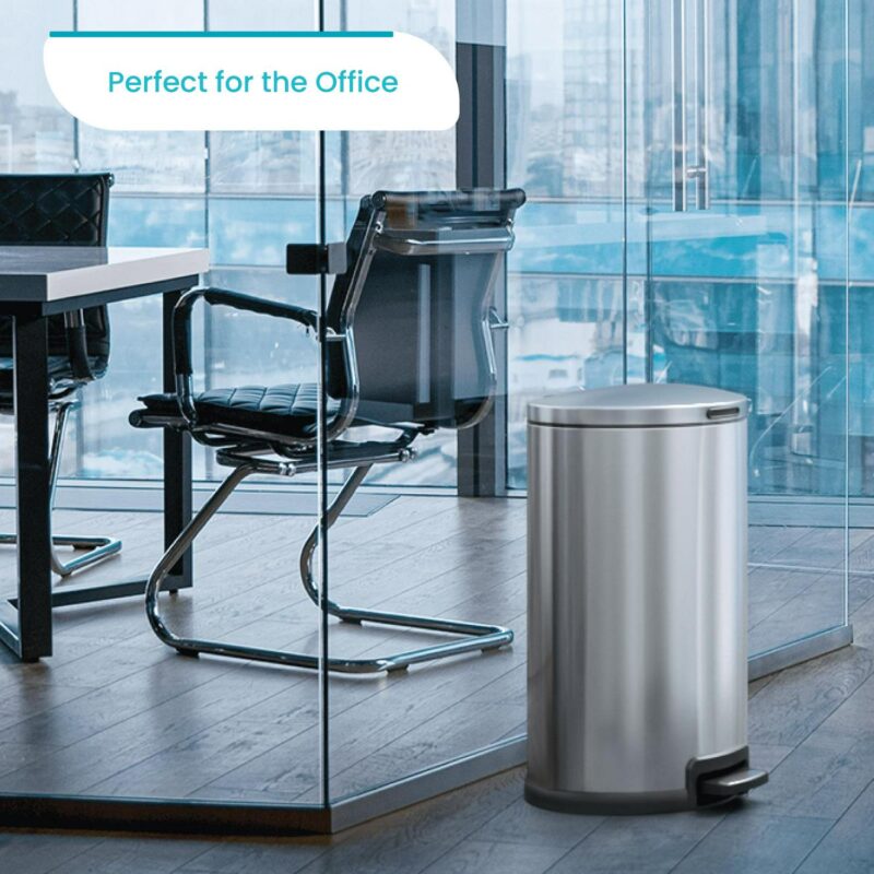 Home Zone Living 12 gal/45 Liter Kitchen Semi-Round Garbage Can, Stainless Steel - Image 7