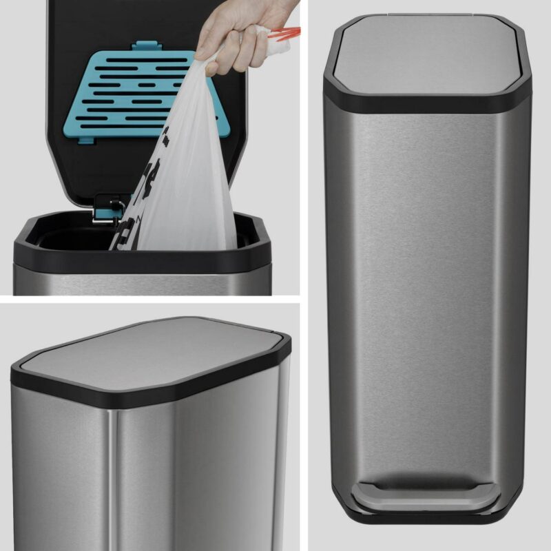 Home Zone Living 13 gal Kitchen Slim Garbage Can in Stainless Steel, Silver - Image 2