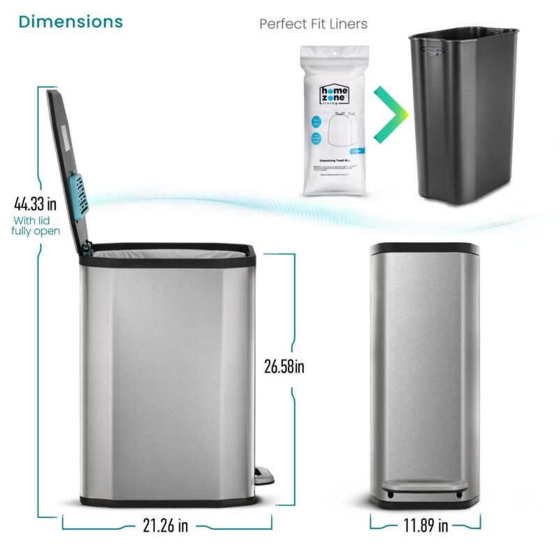 Home Zone Living 13 gal Kitchen Slim Garbage Can in Stainless Steel, Silver - Image 4