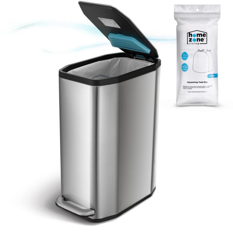 Home Zone Living 13 gal Kitchen Slim Garbage Can in Stainless Steel, Silver